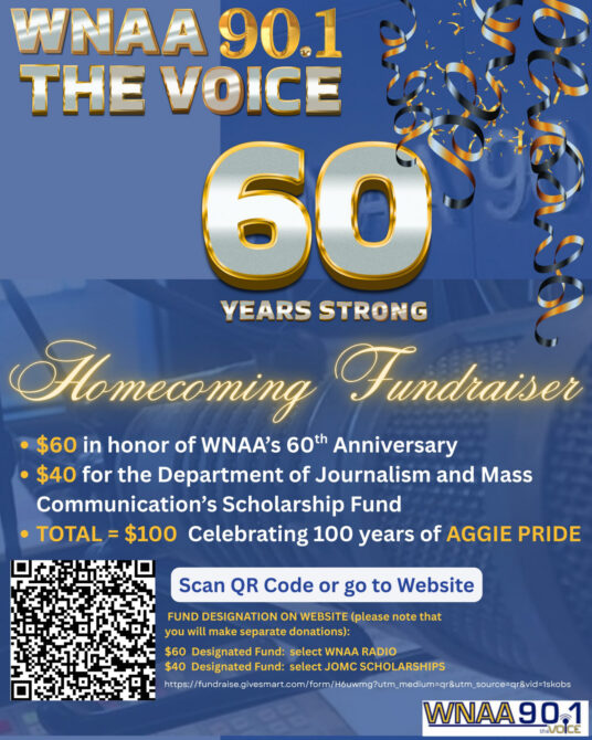 WNAA 90.1 Homecoming Fundraiser announcement.